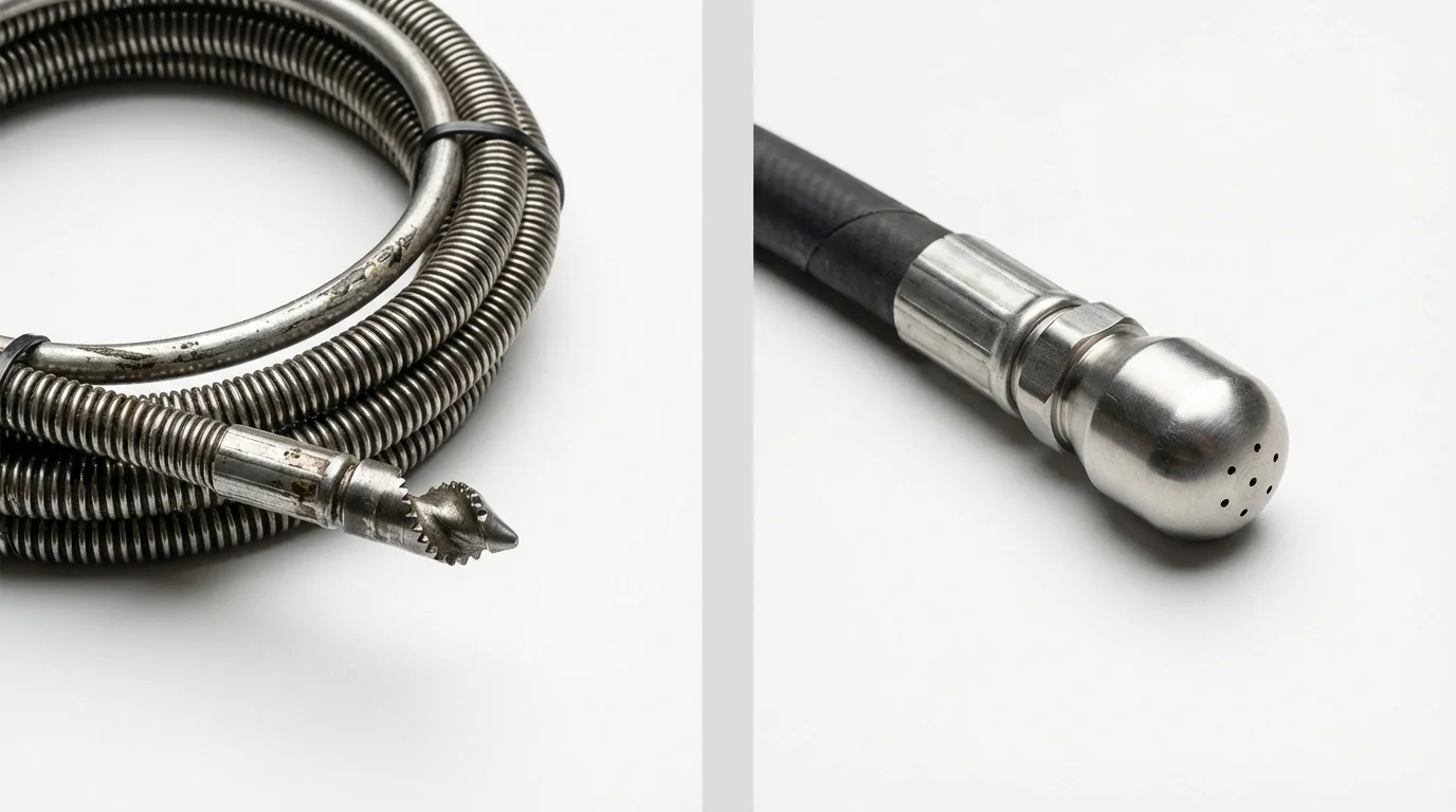 Drain snake cable and hydro jetting nozzle used for drain cleaning in Hollywood, FL