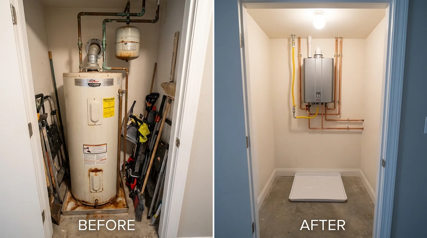 Tank water heater versus wall-mounted tankless unit comparison for Hollywood, FL homeowners