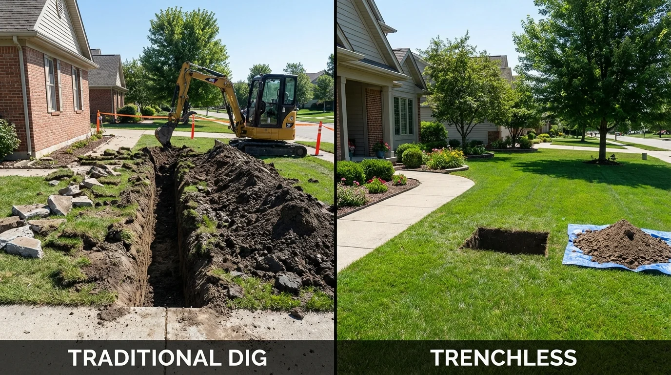 Trenchless sewer repair with minimal yard damage versus traditional excavation in Hollywood, FL